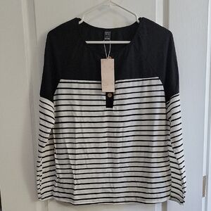 Elegant Black and White Striped Women's Blouse